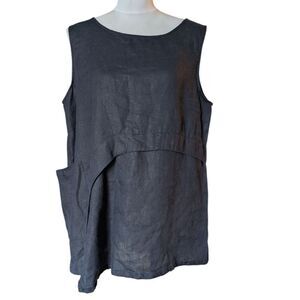 Chalet Et Ceci Black 💯 Linen Top W Pocket Large